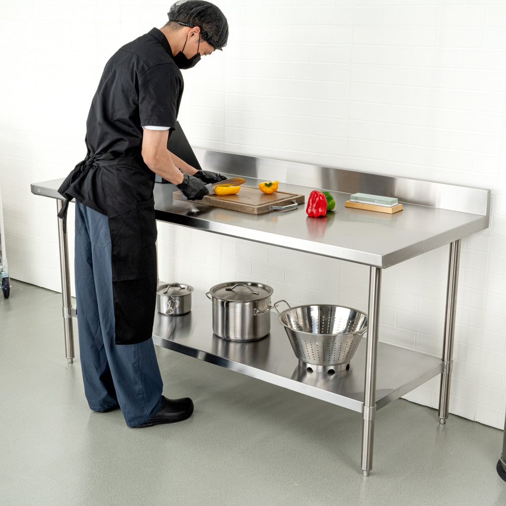 Kitchen Tek 16-Gauge 304 Stainless Steel Commercial Work Table - Medium Duty, 4" Backsplash, Undershelf - 30" x 72" - 1 count box