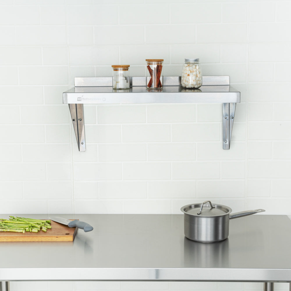 Kitchen Tek 18-Gauge 430 Stainless Steel Solid Wall Shelf - Heavy Duty - 12" x 24" - 1 count box