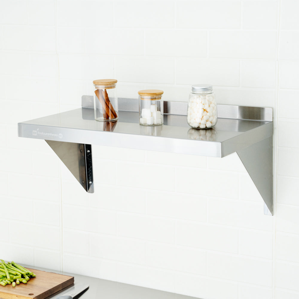 Kitchen Tek 18-Gauge 430 Stainless Steel Solid Wall Shelf - Heavy Duty - 12" x 24" - 1 count box