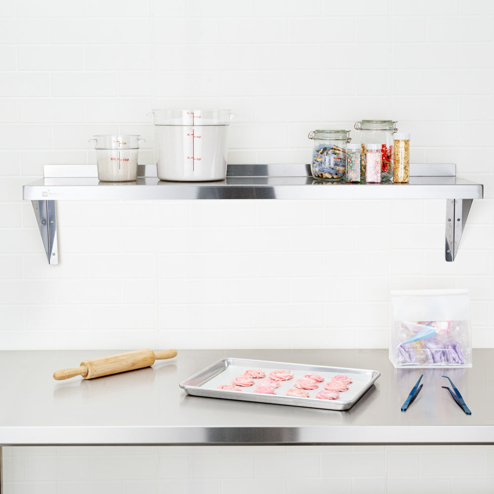 Kitchen Tek 18-Gauge 430 Stainless Steel Solid Wall Shelf - Heavy Duty - 12" x 48" - 1 count box