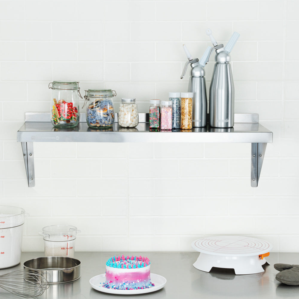 Kitchen Tek 18-Gauge 430 Stainless Steel Solid Wall Shelf - Heavy Duty - 12" x 36" - 1 count box