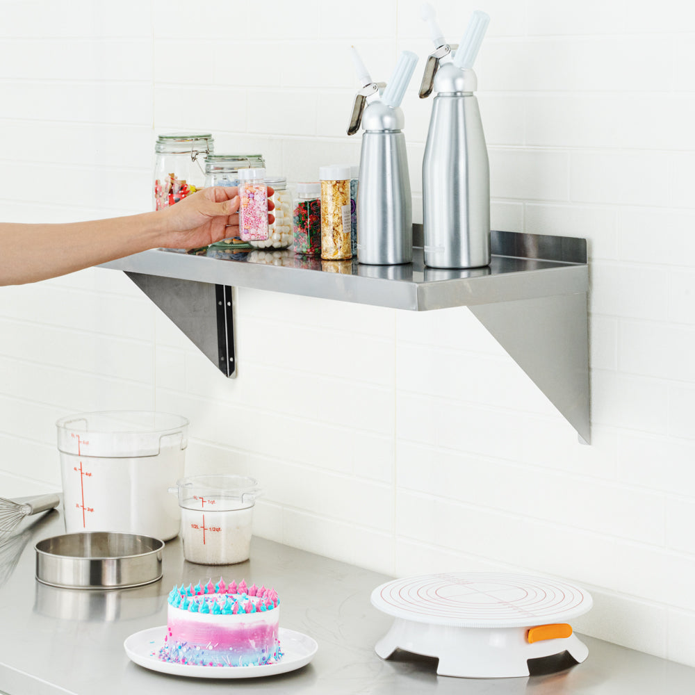 Kitchen Tek 18-Gauge 430 Stainless Steel Solid Wall Shelf - Heavy Duty - 12" x 36" - 1 count box