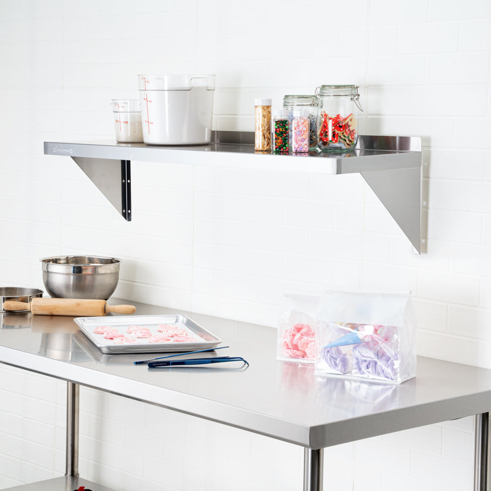 Kitchen Tek 16-Gauge 430 Stainless Steel Solid Wall Shelf - Medium Duty - 12" x 48" - 1 count box