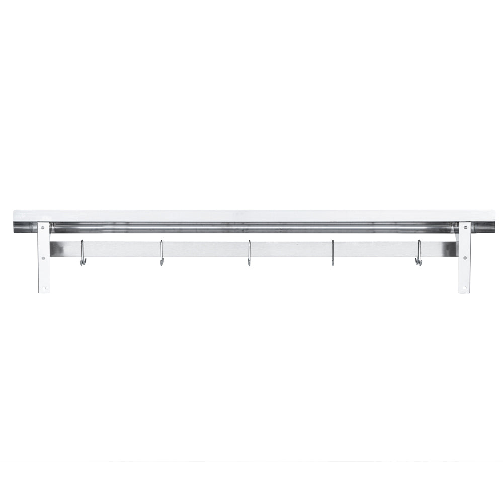 Kitchen Tek 430 Stainless Steel Wall Mounted Pot Rack - with Shelf, 5 Galvanized Hooks - 15" x 60" - 1 count box