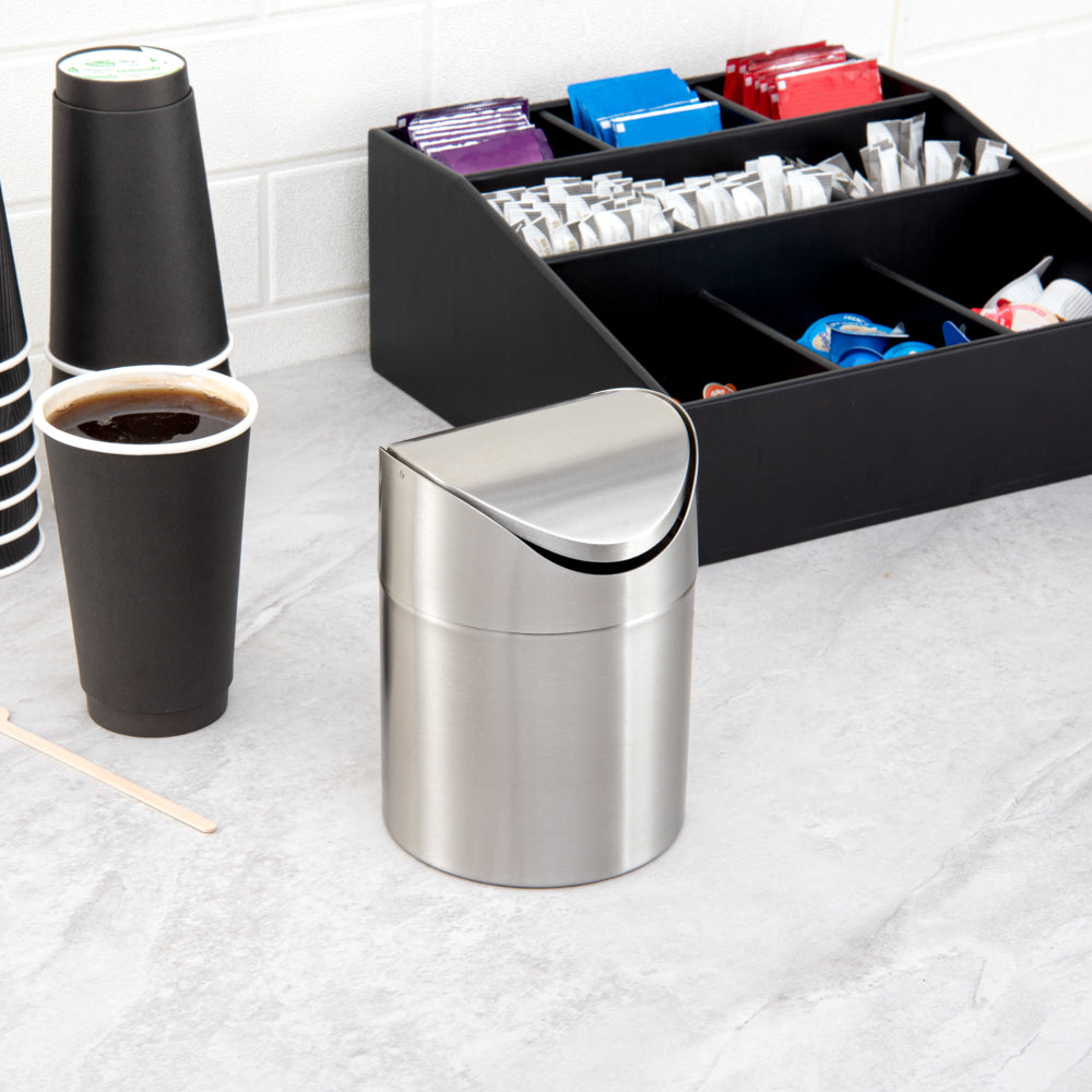 RW Clean Stainless Steel Mini Trash Can - Countertop - 4 3/4" x 4 3/4" x 7" - 1 count box