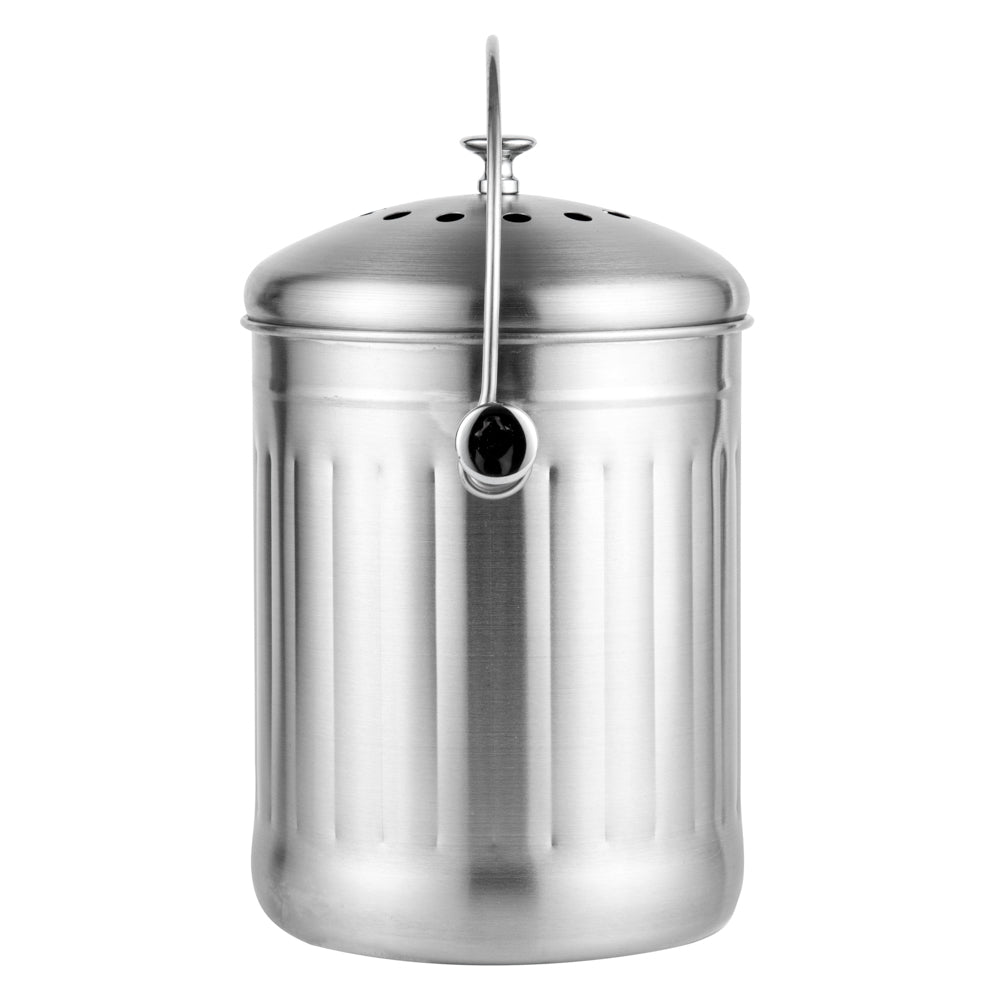 RW Clean 1 gal Stainless Steel Compost Bin - Charcoal Filter - 7 1/4" x 7 1/4" x 11" - 1 count box