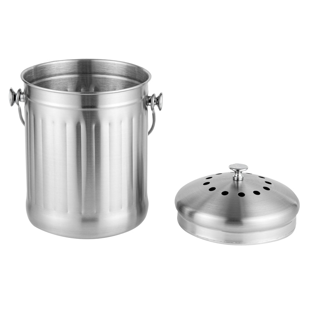 RW Clean 1 gal Stainless Steel Compost Bin - Charcoal Filter - 7 1/4" x 7 1/4" x 11" - 1 count box
