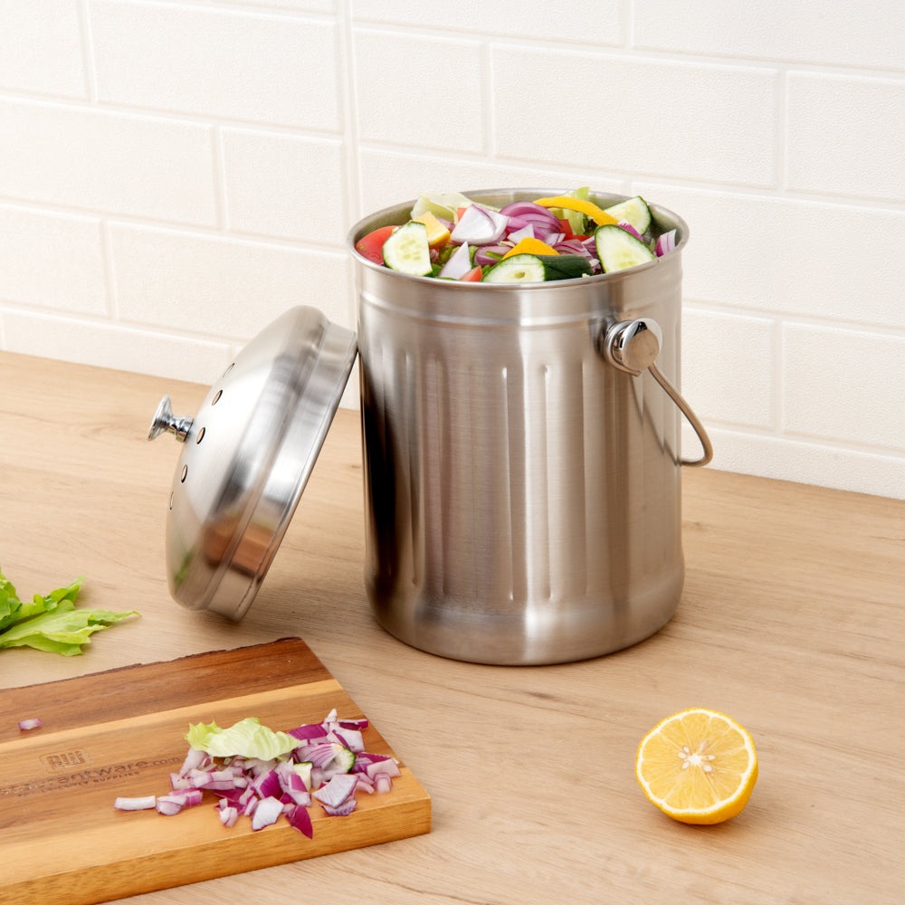 RW Clean 1 gal Stainless Steel Compost Bin - Charcoal Filter - 7 1/4" x 7 1/4" x 11" - 1 count box