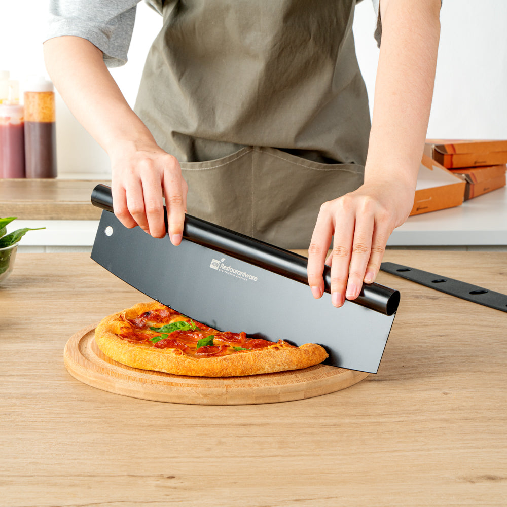 Met Lux Black Stainless Steel Pizza Cutter / Rocker - with Cover - 13 3/4" x 3 1/2" - 1 count box