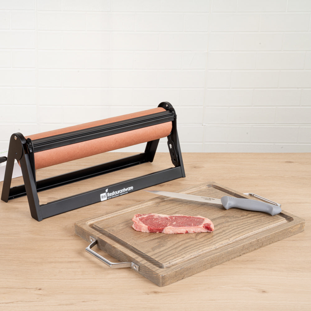 Chef 101 Black Steel Paper Cutter / Dispenser - with Serrated Blade, Fits 18" Roll - 1 count box