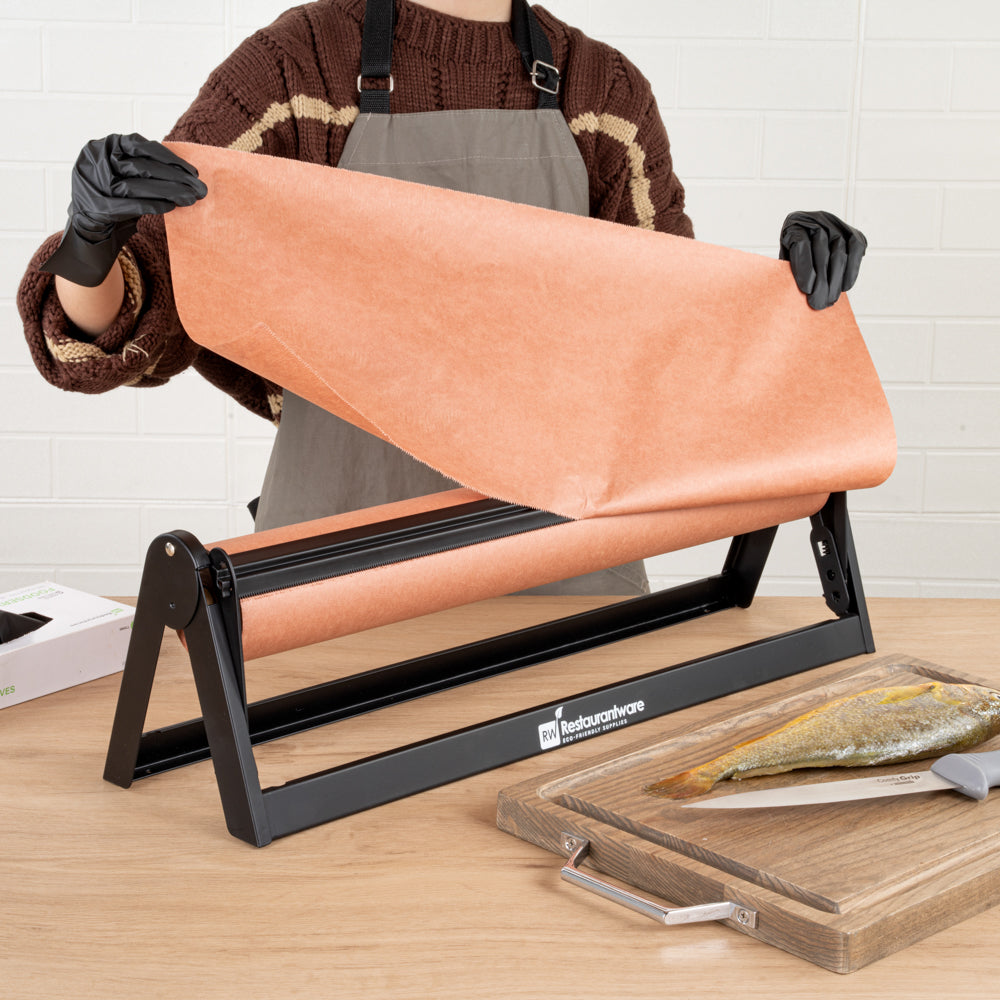 Chef 101 Black Steel Paper Cutter / Dispenser - with Serrated Blade, Fits 24" Roll - 1 count box