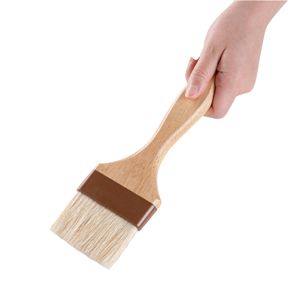 Pastry Tek Natural Wood 3" Wide Pastry / Basting Brush - with Boar Bristles - 9 1/2" - 1 count box