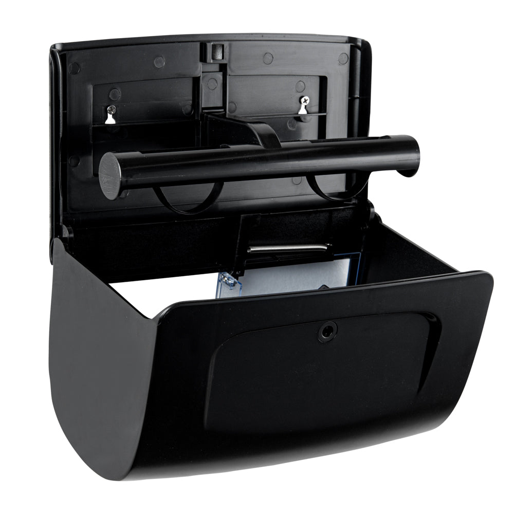 Clean Tek Professional Black Plastic Standard Toilet Paper Dispenser - Double Roll - 10 1/2" x 6 1/4" x 6 1/4" - 1 count box