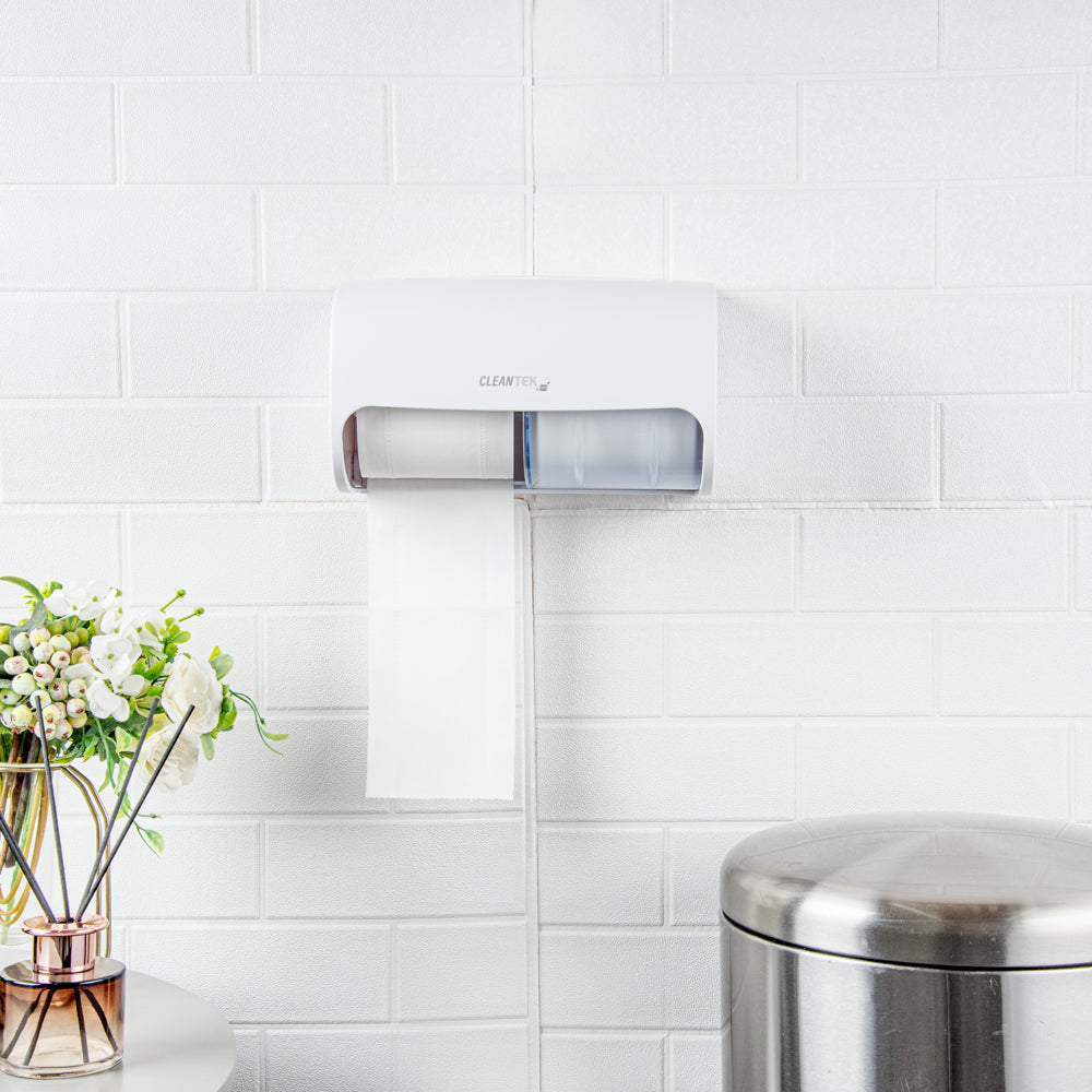 Clean Tek Professional White Plastic Standard Toilet Paper Dispenser - Double Roll - 10 1/2" x 6 1/4" x 6 1/4" - 1 count box