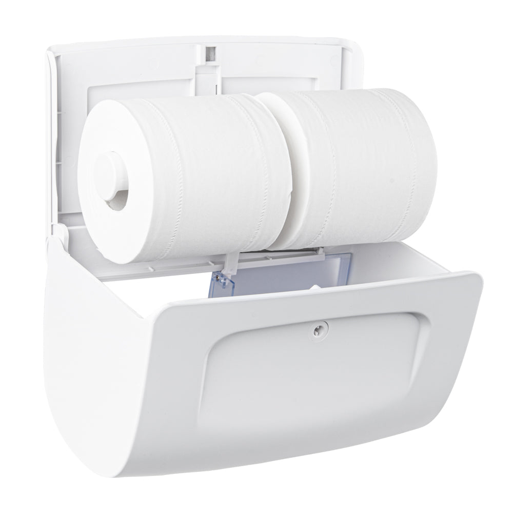 Clean Tek Professional White Plastic Standard Toilet Paper Dispenser - Double Roll - 10 1/2" x 6 1/4" x 6 1/4" - 1 count box