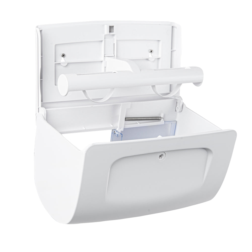 Clean Tek Professional White Plastic Standard Toilet Paper Dispenser - Double Roll - 10 1/2" x 6 1/4" x 6 1/4" - 1 count box