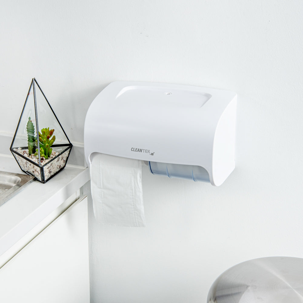 Clean Tek Professional White Plastic Standard Toilet Paper Dispenser - Double Roll - 10 1/2" x 6 1/4" x 6 1/4" - 1 count box