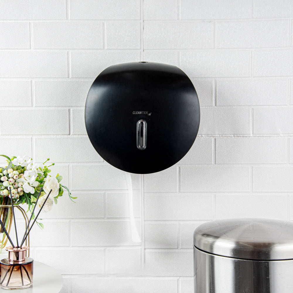 Clean Tek Professional Black Plastic Toilet Paper Dispenser - 11 1/2" x 5 1/4" x 11 3/4" - 1 count box