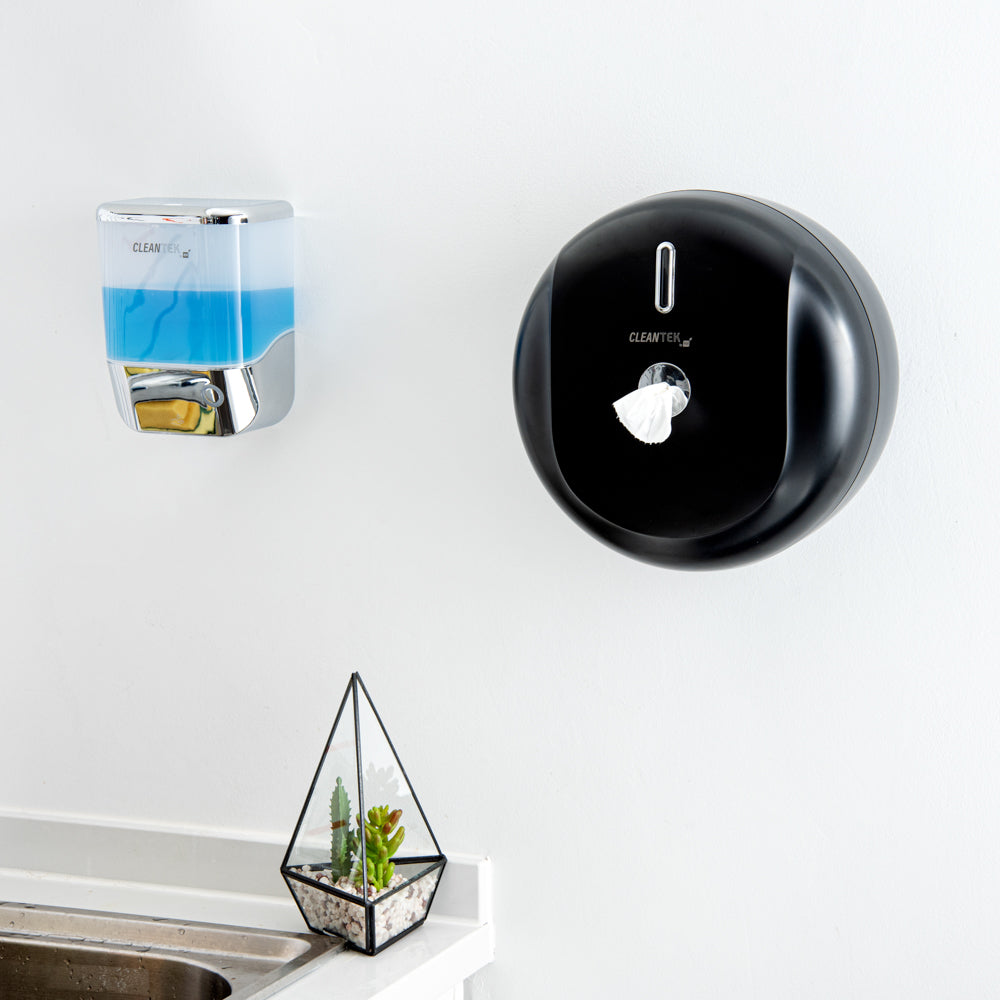 Clean Tek Professional Black Plastic 7 3/4" Center Pull Paper Towel Dispenser - 10 3/4" x 6 1/4" x 10 3/4" - 1 count box