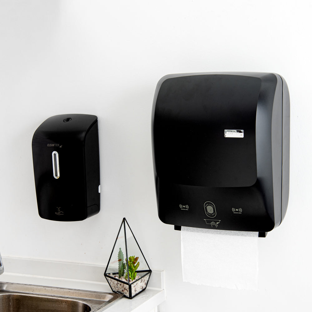 Clean Tek Professional Black Plastic 8" Automatic Paper Towel Roll Dispenser - 12" x 8 3/4" x 15 1/2" - 1 count box