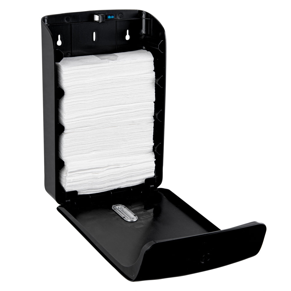 Clean Tek Professional Black Plastic C-Fold / M-Fold Paper Towel Dispenser - 10 3/4" x 4 1/4" x 16 3/4" - 1 count box