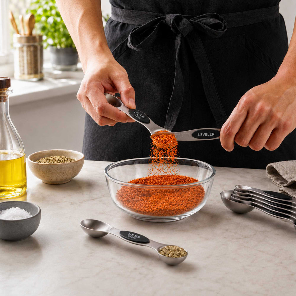 Met Lux Black Stainless Steel Measuring Spoon Set - 8-Piece, Magnetic - 1 count box
