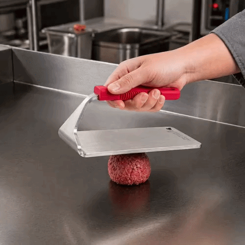 Met Lux Stainless Steel Steak Weight - with Silicone Handle - 8 1/2" x 4 1/4" - 1 count box