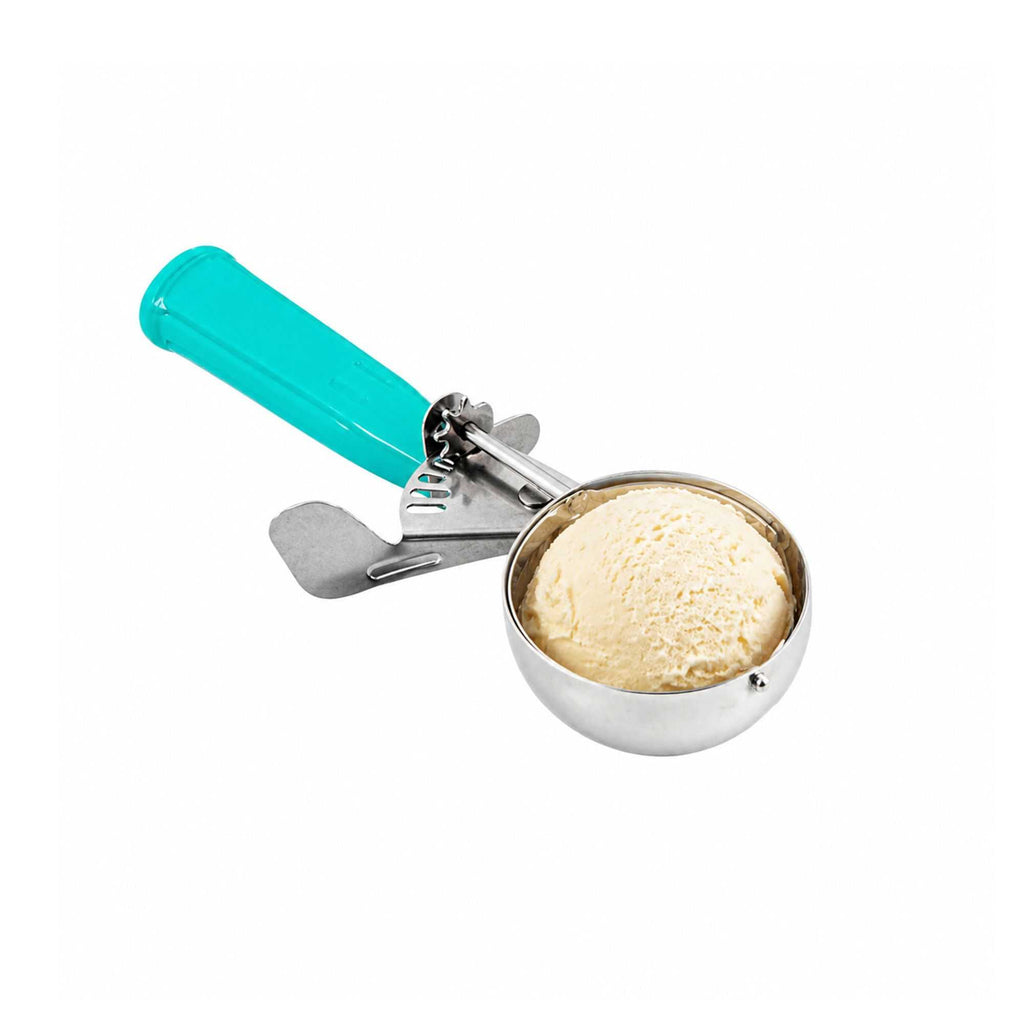 Met Lux 6.5 oz Stainless Steel #5 Portion Scoop - with Teal Handle - 1 count box