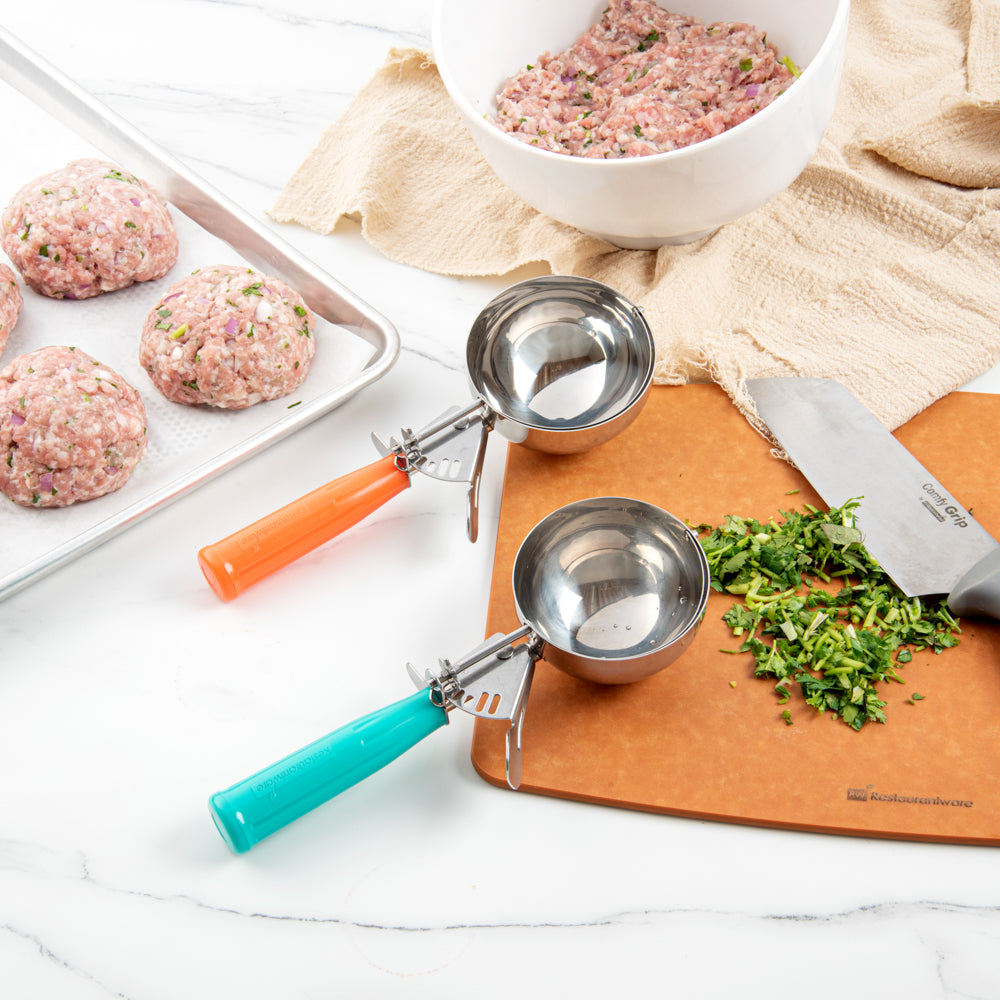 Met Lux 8 oz Stainless Steel #4 Portion Scoop - with Orange Handle - 1 count box