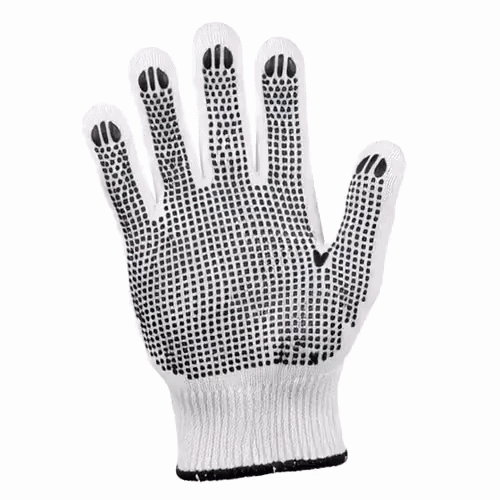 Chef 101 White Poly-Cotton Small Work Gloves - with Black PVC Dots - 8" x 5" - Pair - 6 count box