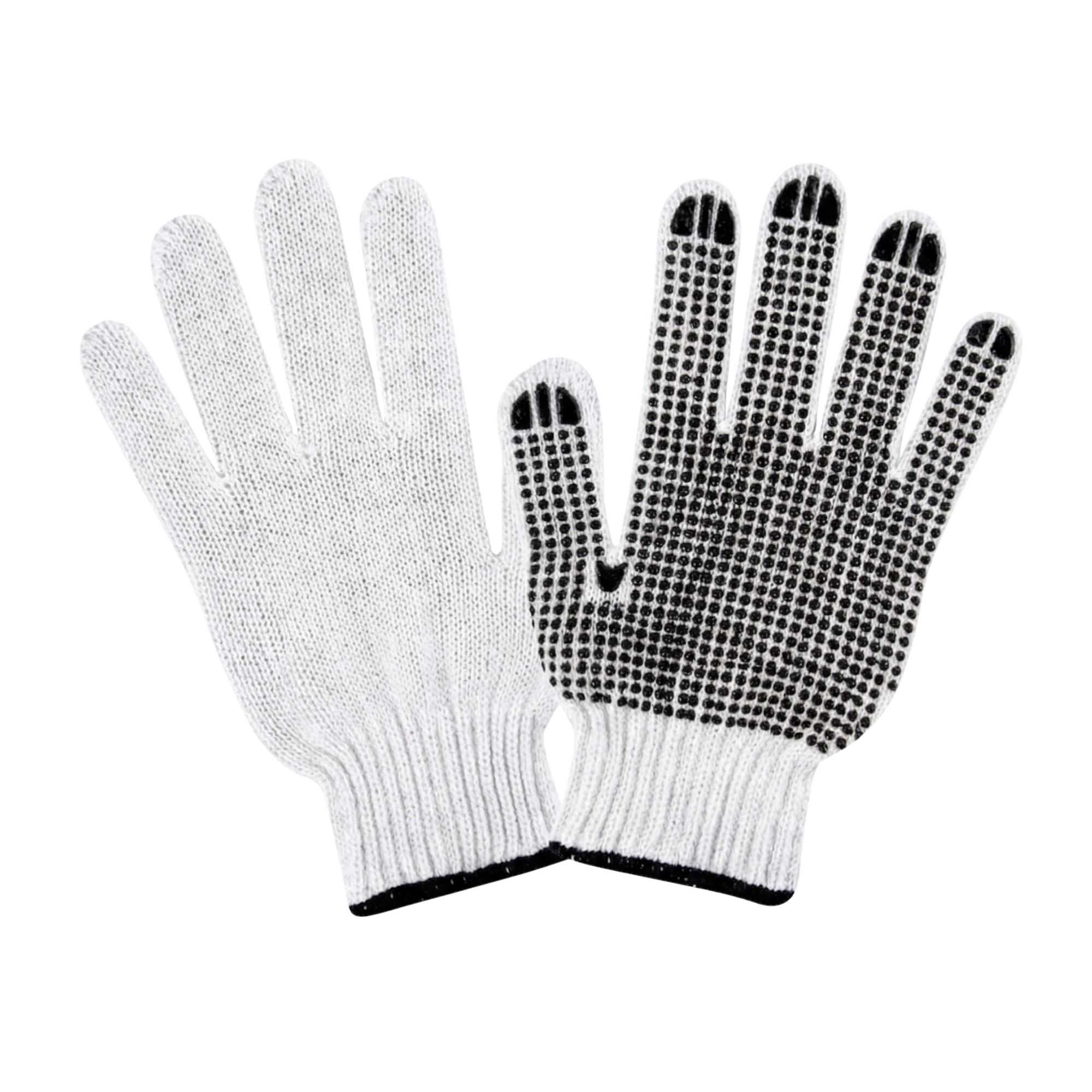 Chef 101 White Poly-Cotton Medium Work Gloves - with Black PVC Dots - 9" x 5 1/2" - Pair - 6 count box