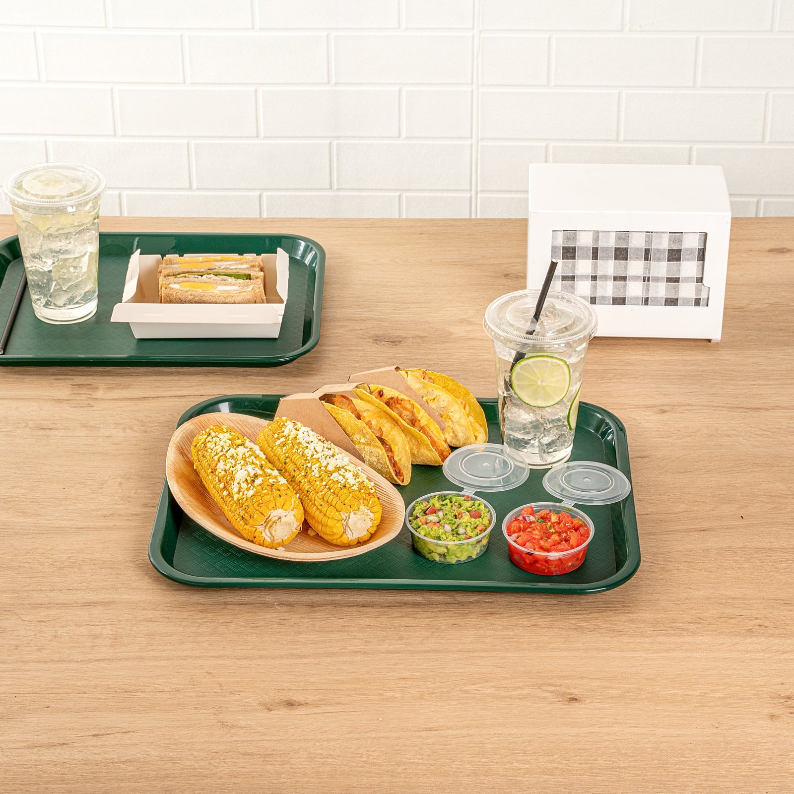 Chef 101 Rectangle Forest Green Plastic Fast Food Tray - 12" x 16" - 10 count box