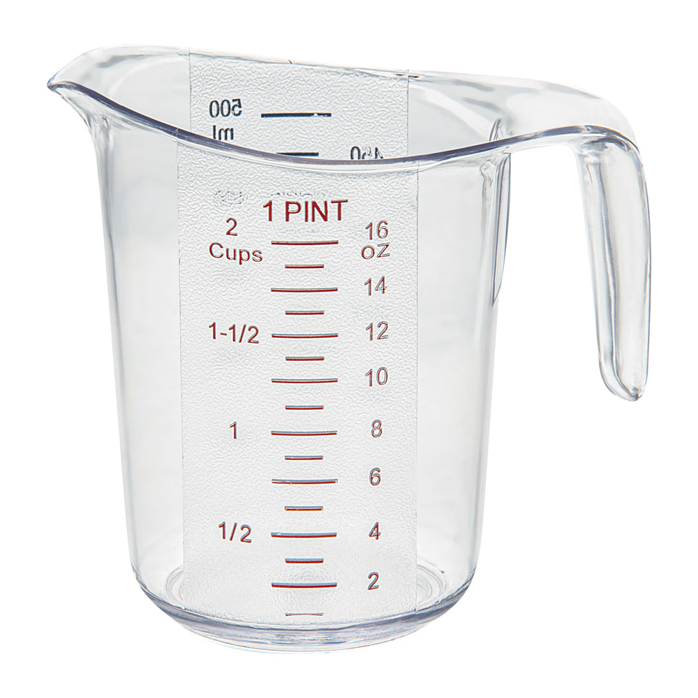 Chef 101 1 pt (2 cups) Clear Plastic Measuring Cup - 5 1/4" x 3 3/4" x 5" - 10 count box