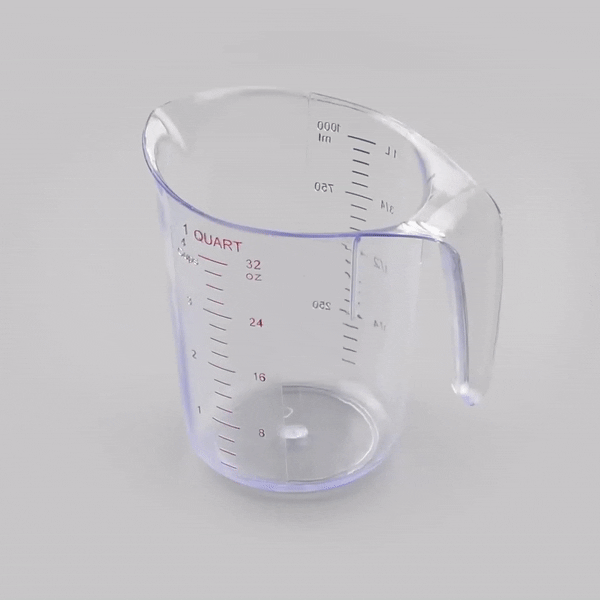 Chef 101 1 qt (4 cups) Clear Plastic Measuring Cup - 6 1/2" x 4 3/4" x 6" - 10 count box