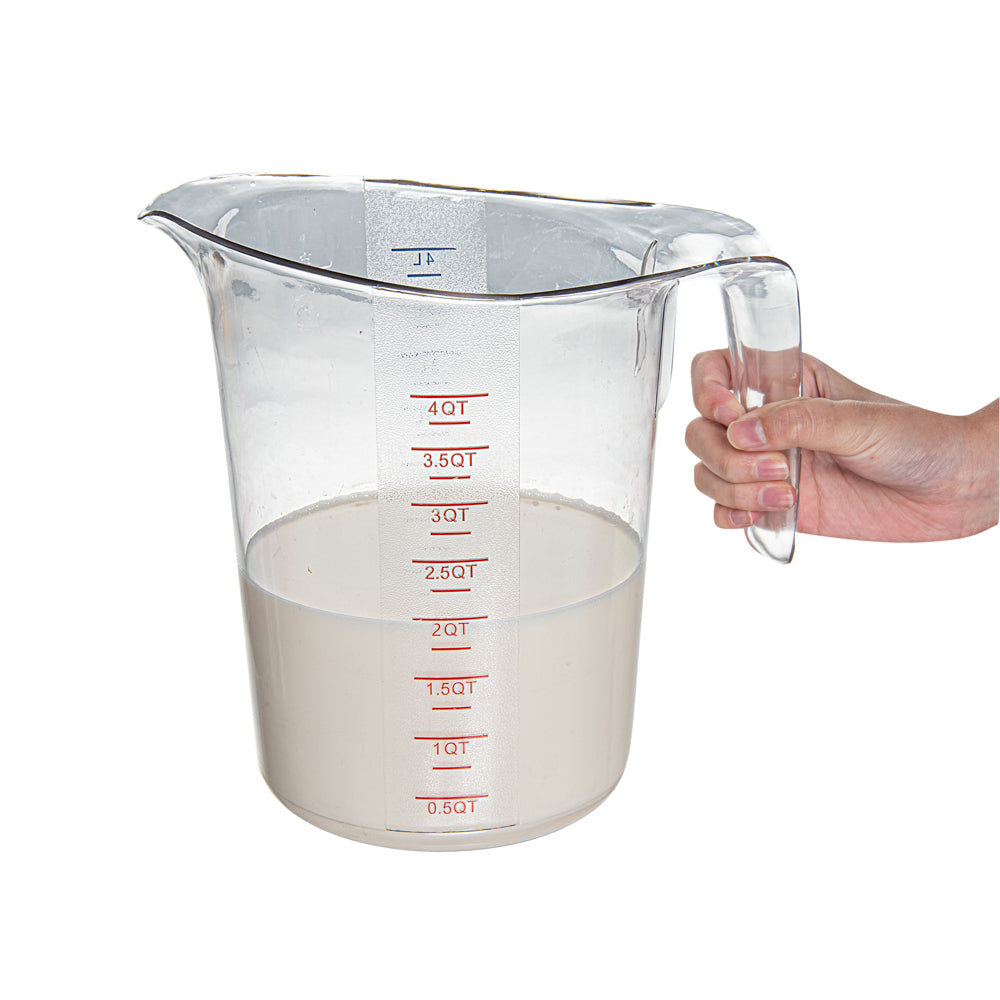 Chef 101 4 qt (16 cups) Clear Plastic Measuring Cup - 9 1/2" x 7 1/4" x 9 1/2" - 10 count box