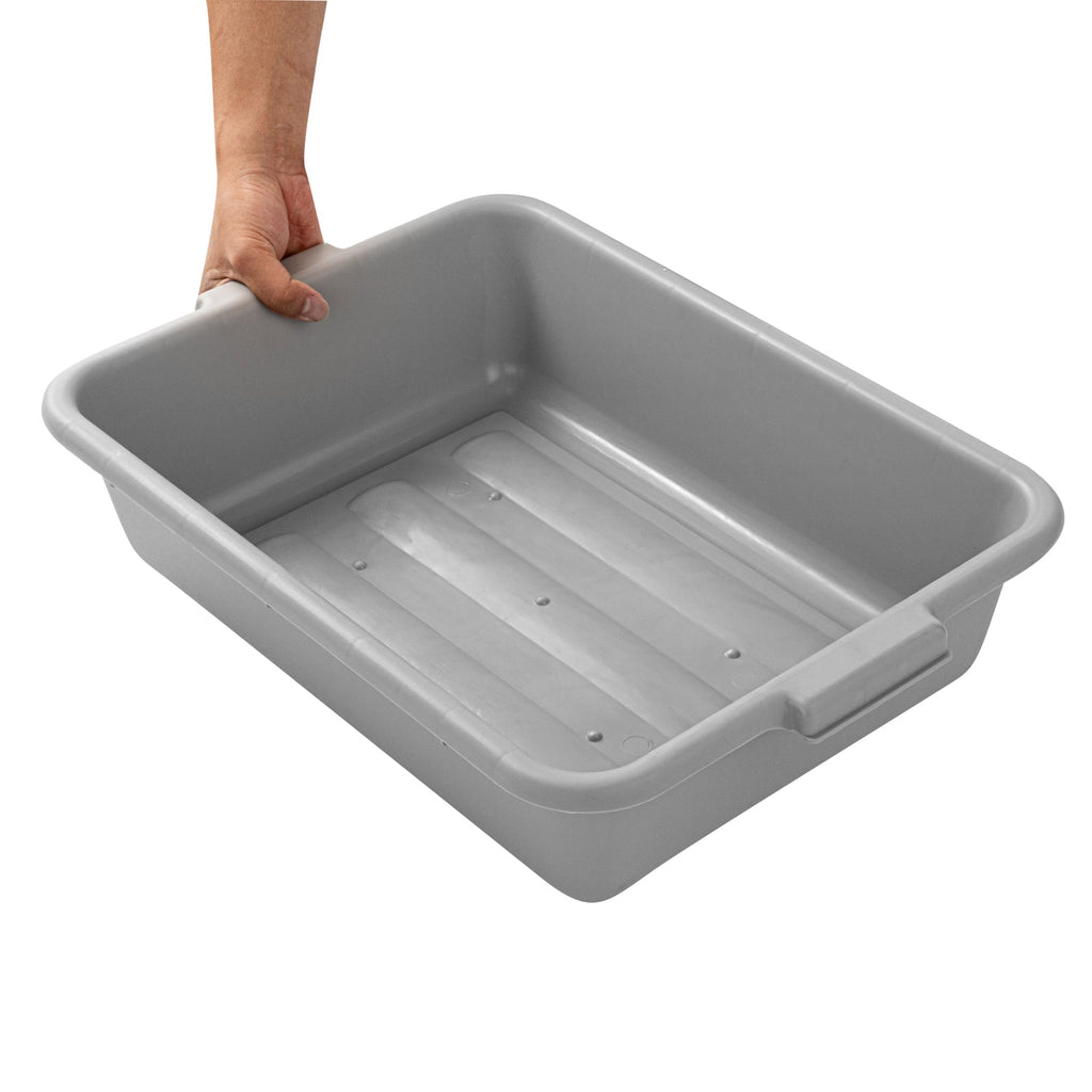 RW Clean Gray Plastic Bus Tub - Easy Grip - 20" x 15" x 5" - 10 count box