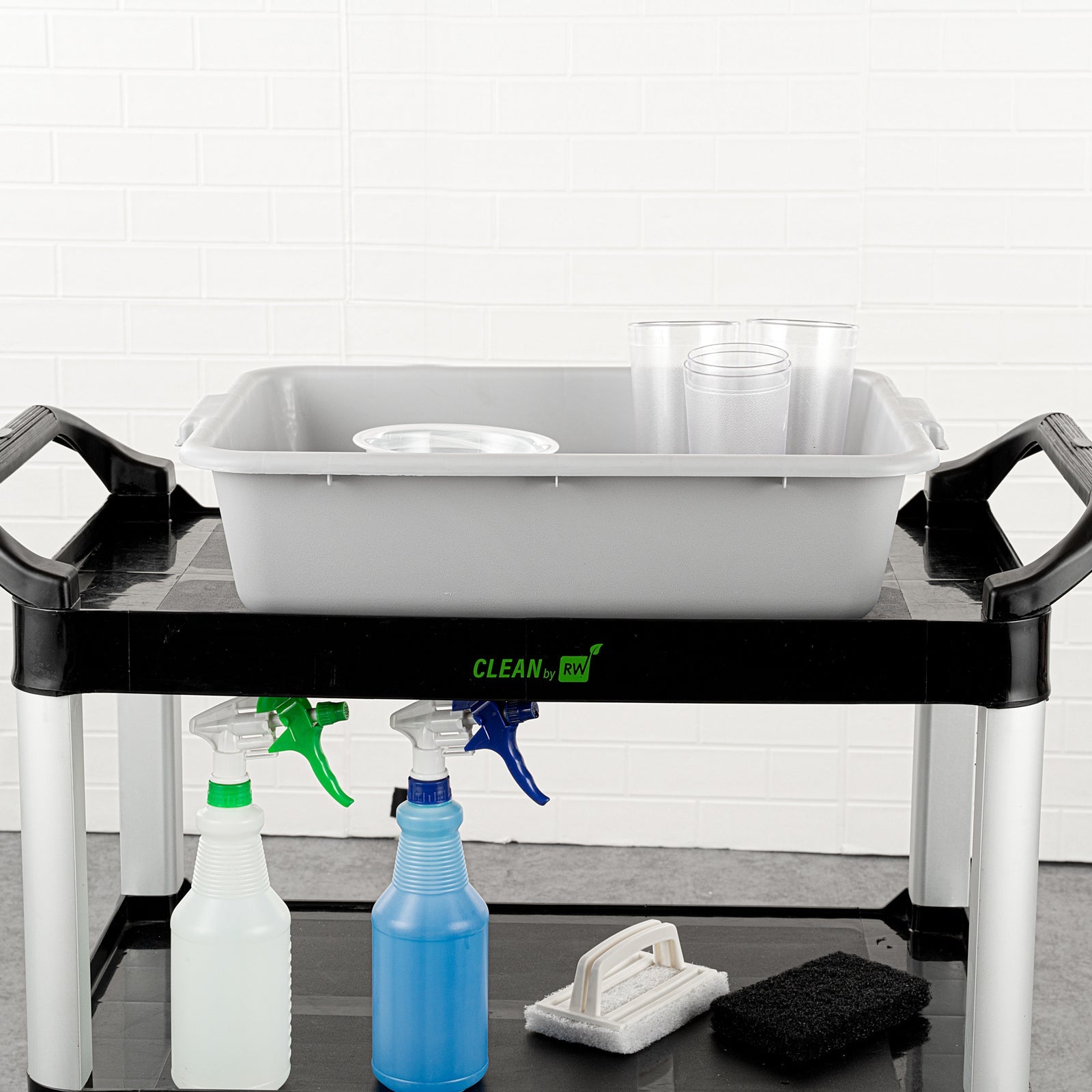 RW Clean Gray Plastic Bus Tub - Easy Grip - 20" x 15" x 5" - 10 count box