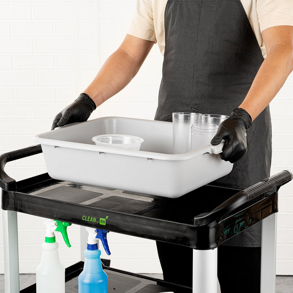 RW Clean Gray Plastic Bus Tub - Easy Grip - 20" x 15" x 5" - 10 count box