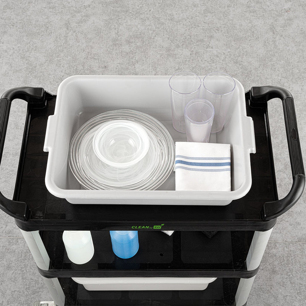 RW Clean Gray Plastic Bus Tub - Easy Grip - 20" x 15" x 5" - 10 count box