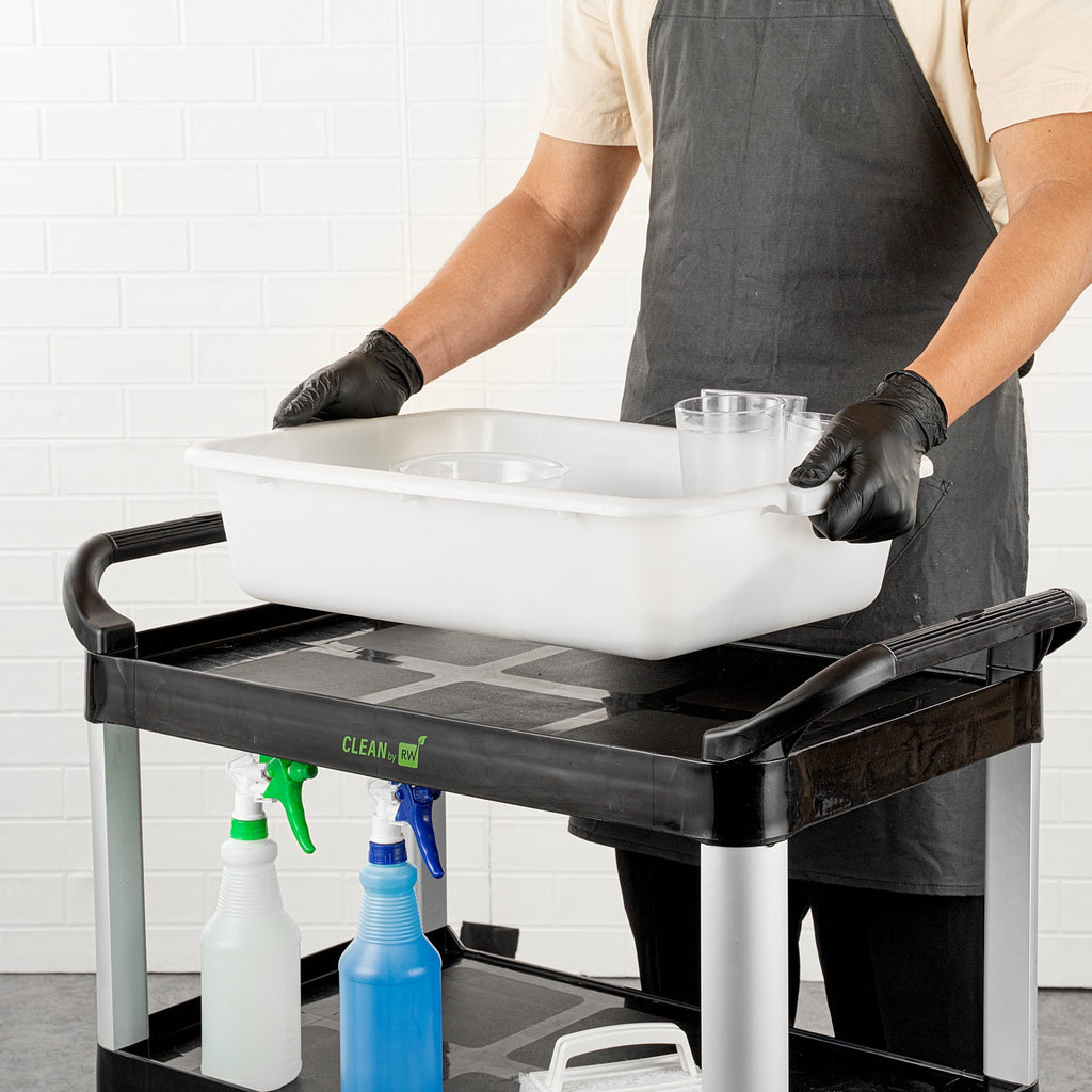 RW Clean White Plastic Bus Tub - Easy Grip - 20" x 15" x 5" - 10 count box