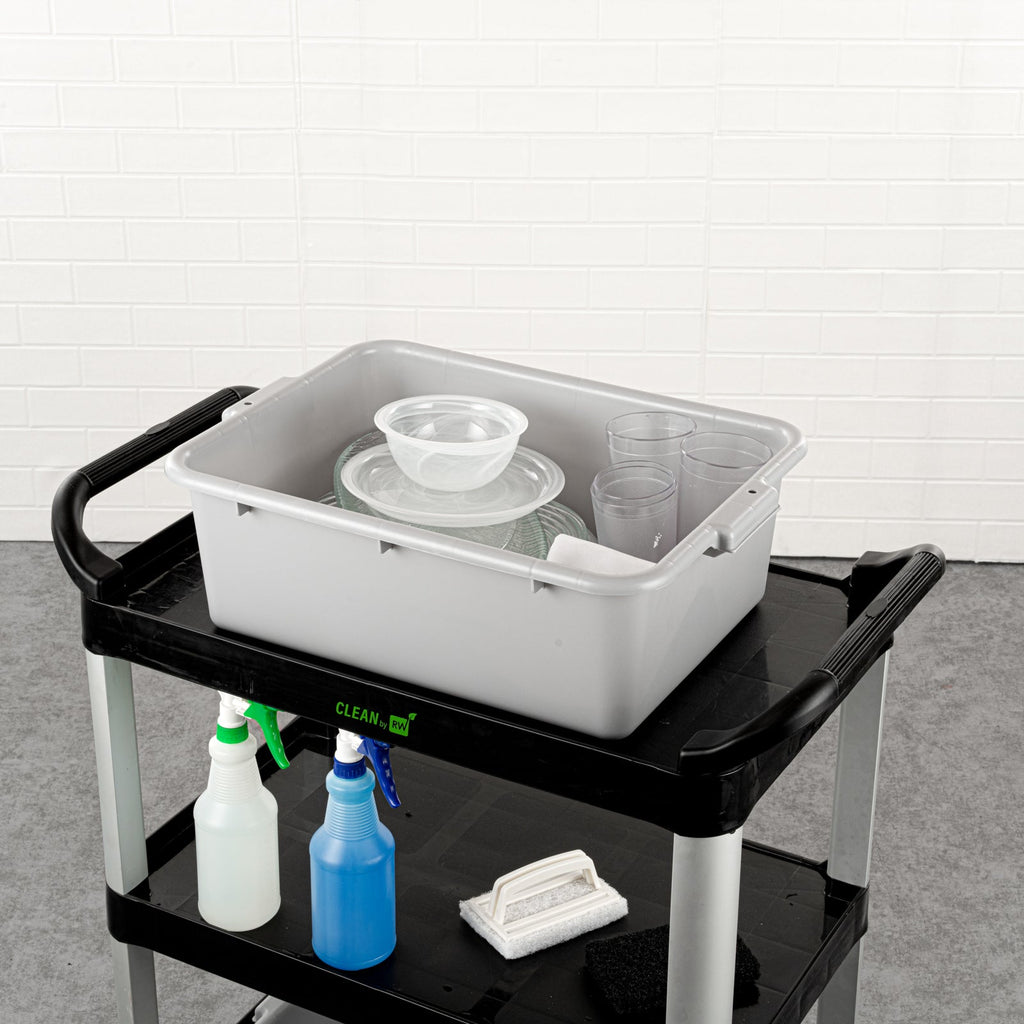 RW Clean Gray Plastic Bus Tub - Deep, Easy Grip - 20" x 15" x 7" - 10 count box
