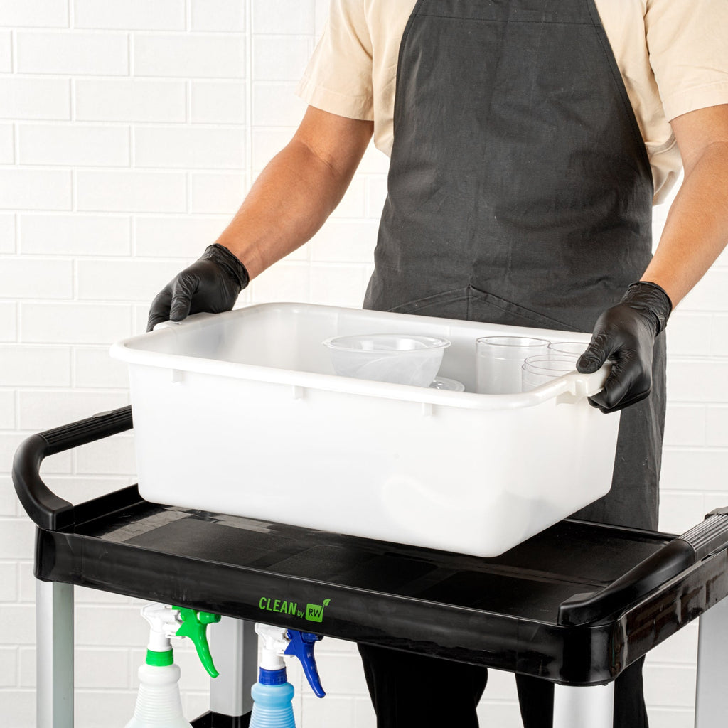 RW Clean White Plastic Bus Tub - Deep, Easy Grip - 20" x 15" x 7" - 10 count box