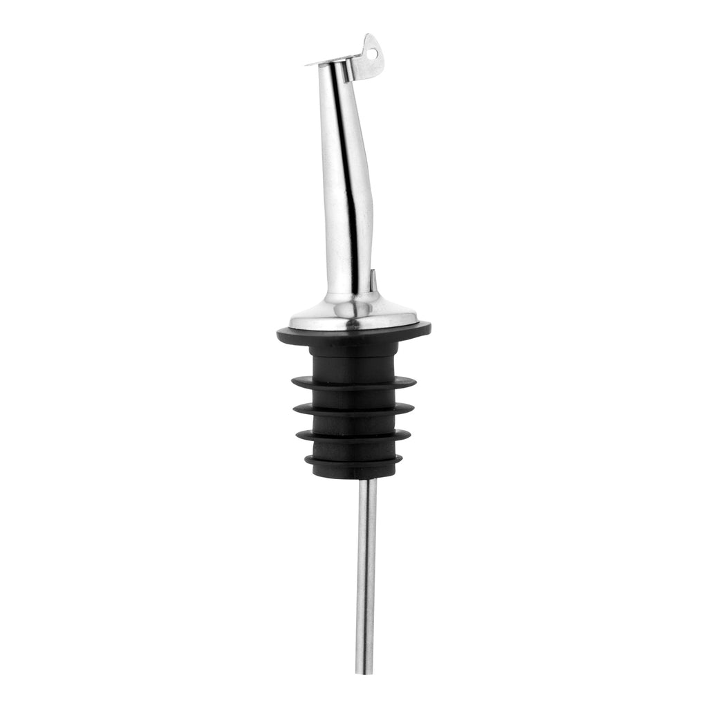 Bar Lux Stainless Steel Tapered Liquor Pourer - with Flip Cap - 4 1/4" x 1" x 1" - 10 count box