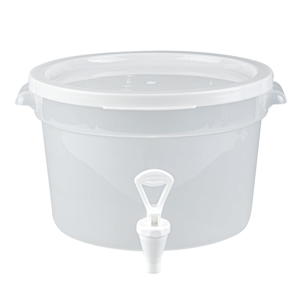 Bev Tek 3 gal Round Clear Plastic Beverage Dispenser - 12 1/2" x 12 1/2" x 8 3/4" - 1 count box