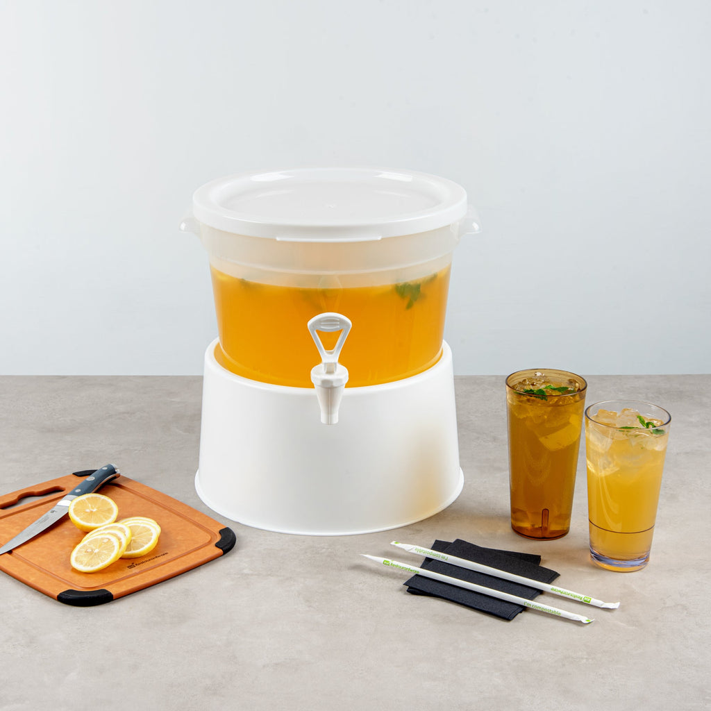 Bev Tek 3 gal Round Clear Plastic Beverage Dispenser - 12 1/2" x 12 1/2" x 8 3/4" - 1 count box