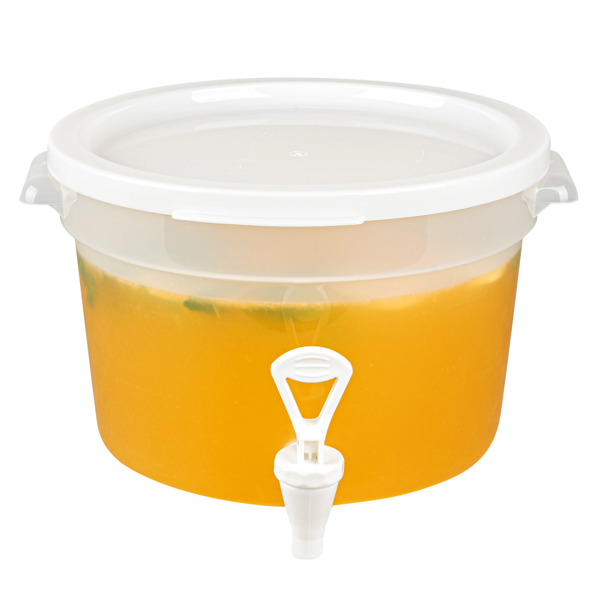 Bev Tek 3 gal Round Clear Plastic Beverage Dispenser - 12 1/2" x 12 1/2" x 8 3/4" - 4 count box