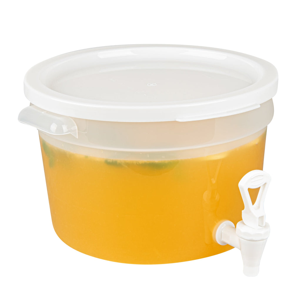 Bev Tek 3 gal Round Clear Plastic Beverage Dispenser - 12 1/2" x 12 1/2" x 8 3/4" - 4 count box