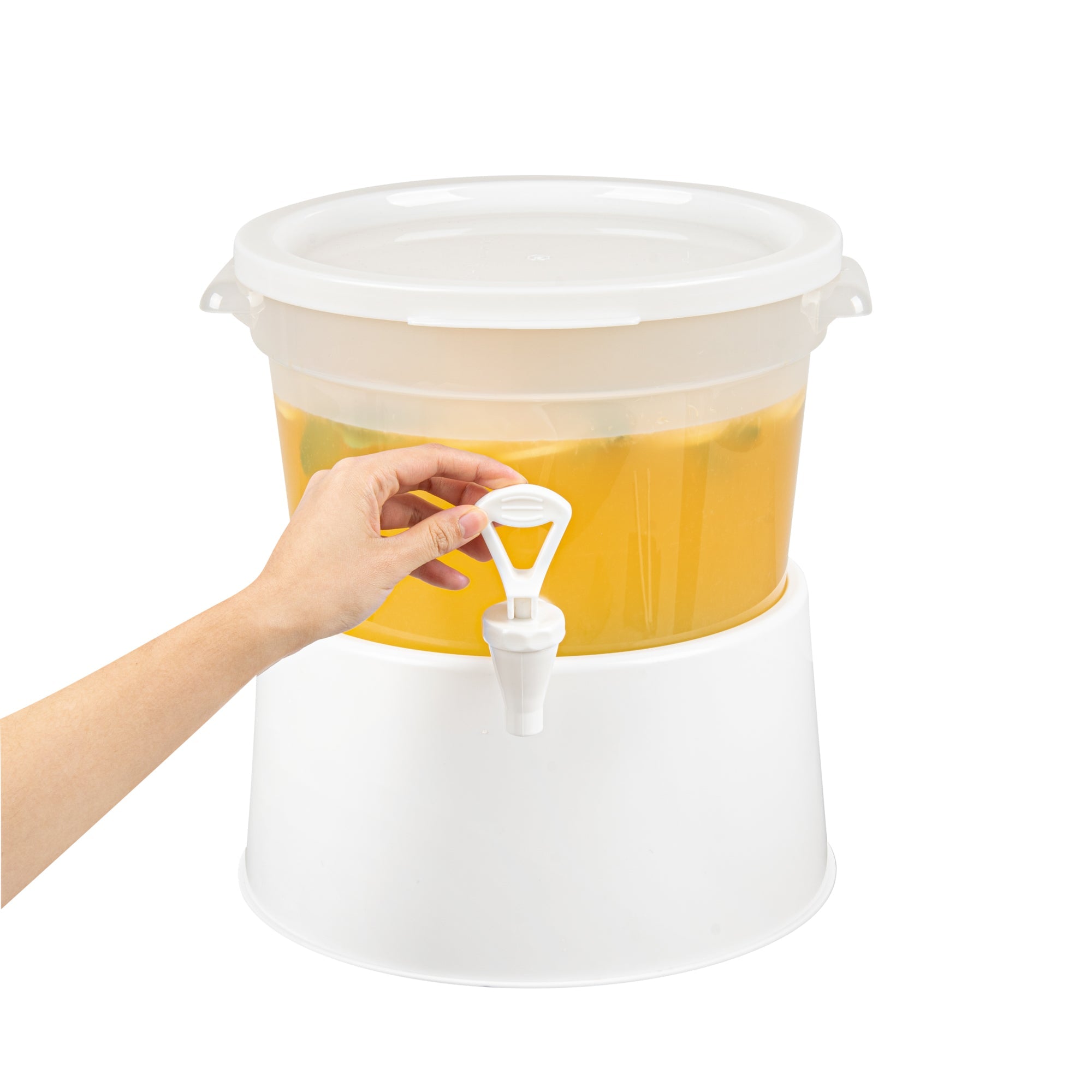 Bev Tek 3 gal Round Clear Plastic Beverage Dispenser - 12 1/2" x 12 1/2" x 8 3/4" - 4 count box