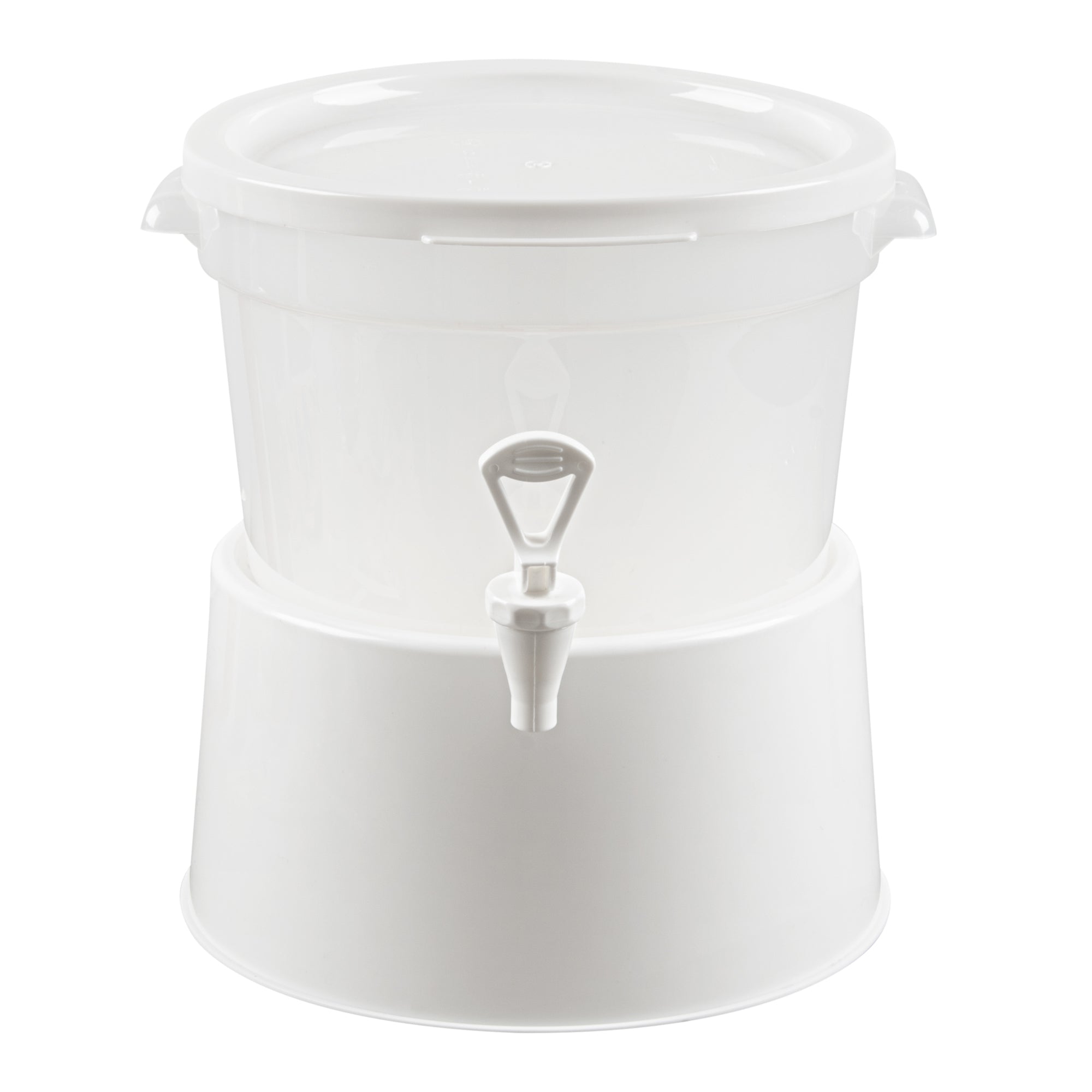 Bev Tek 3 gal Round Clear Plastic Beverage Dispenser - 12 1/2" x 12 1/2" x 8 3/4" - 4 count box