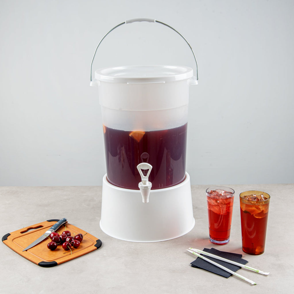 Bev Tek 6 gal Round Clear Plastic Beverage Dispenser - 12 1/4" x 12 1/4" x 15" - 1 count box